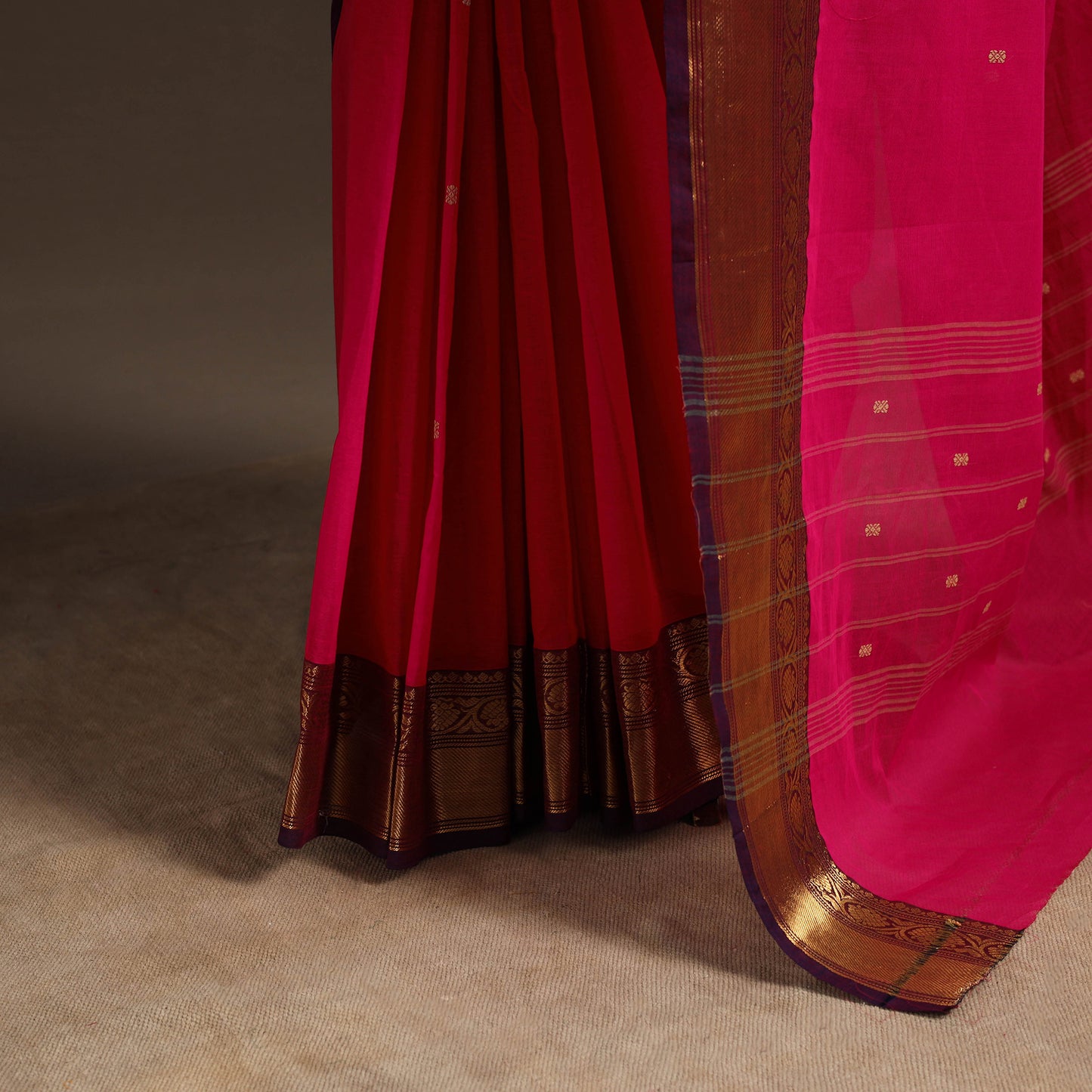 Pink - kandangi buti chettinad cotton saree with border 17