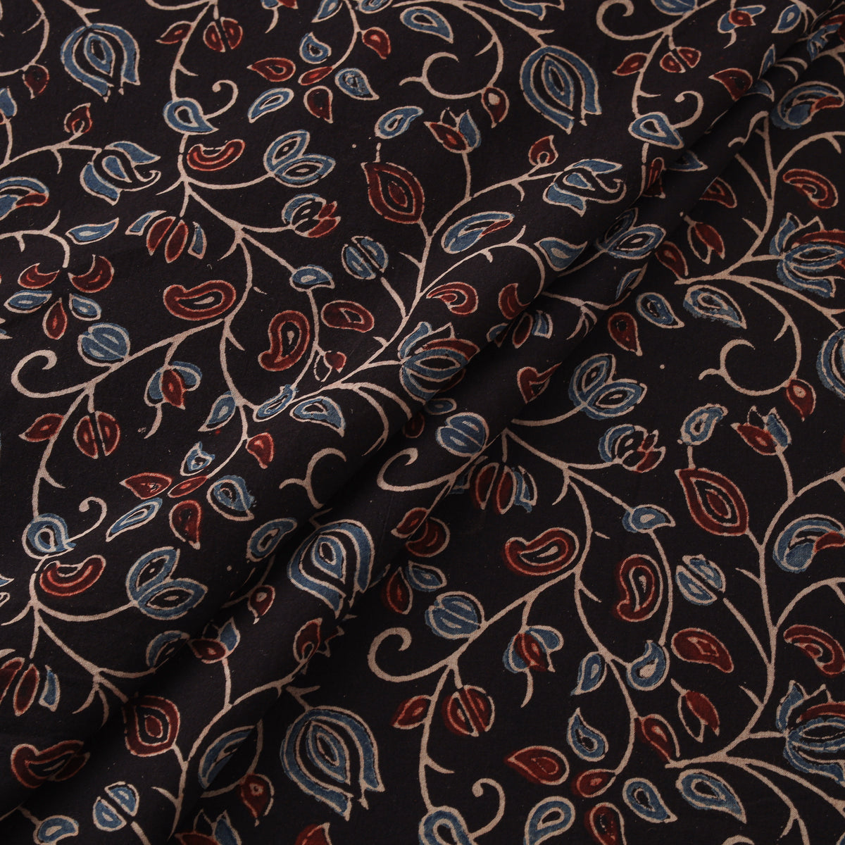 Ajrakh Block Print Natural Dyed Fabric with Embroidered Border 09