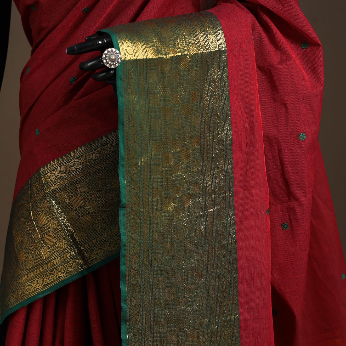 Red - kandangi buti chettinad cotton saree with border 18