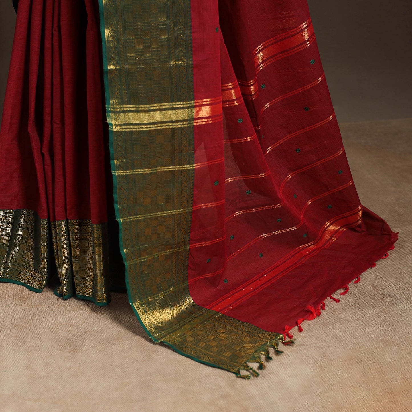 Red - kandangi buti chettinad cotton saree with border 18