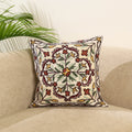 Beige - wool thread crewel embroidery cushion cover (16 x