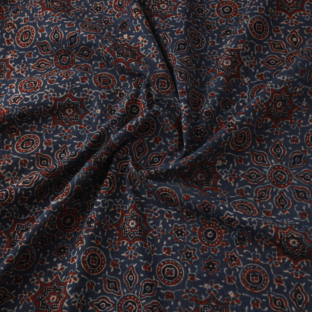 Ajrakh Block Print Natural Dyed Fabric with Embroidered Border 10