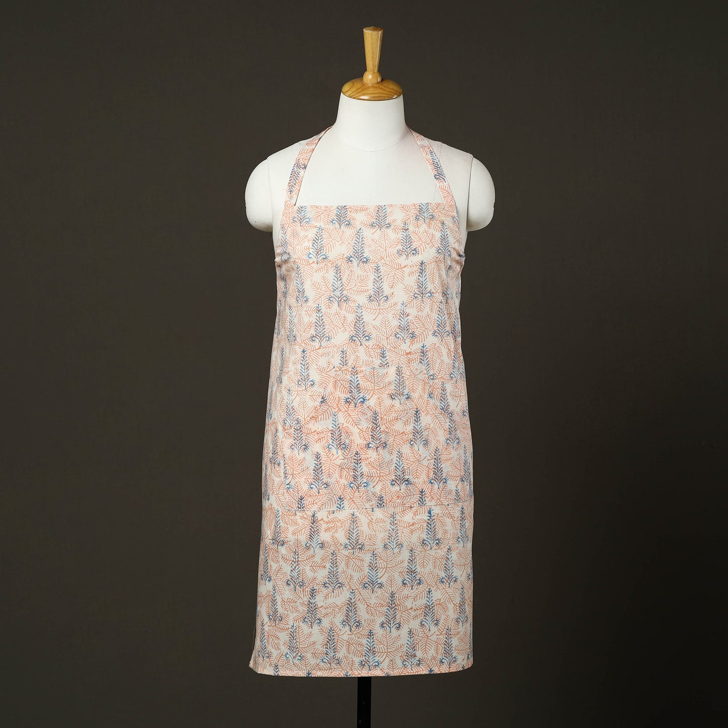 Beige - sanganeri cotton apron with pocket 10 - handcrafted