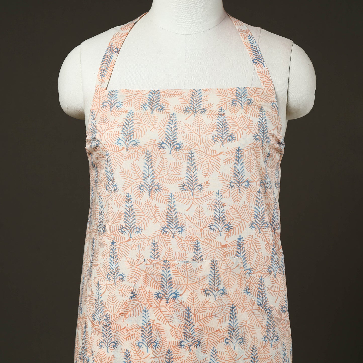 Beige - sanganeri cotton apron with pocket 10 - handcrafted