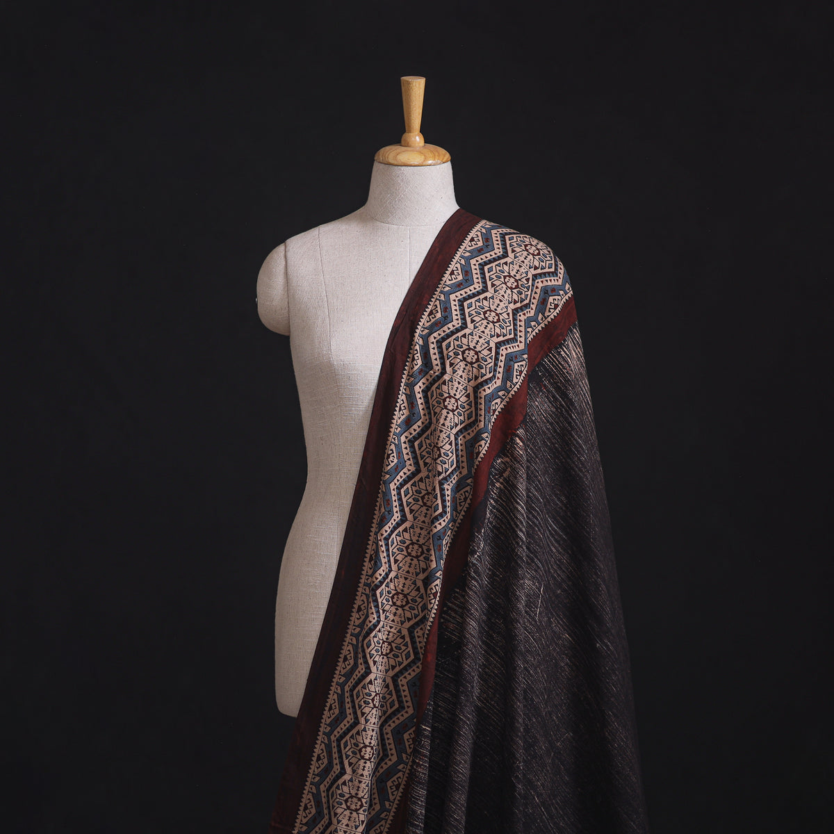 Ajrakh Brush Design Natural Dyed Cotton Block Print Fabric 05