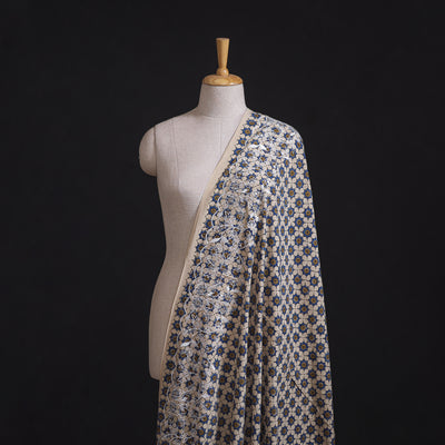 Ajrakh Block Print Natural Dyed Fabric with Embroidered Border 07