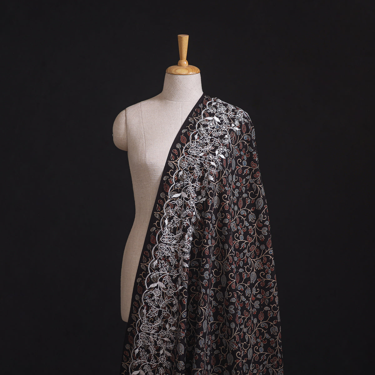 Ajrakh Block Print Natural Dyed Fabric with Embroidered Border 09