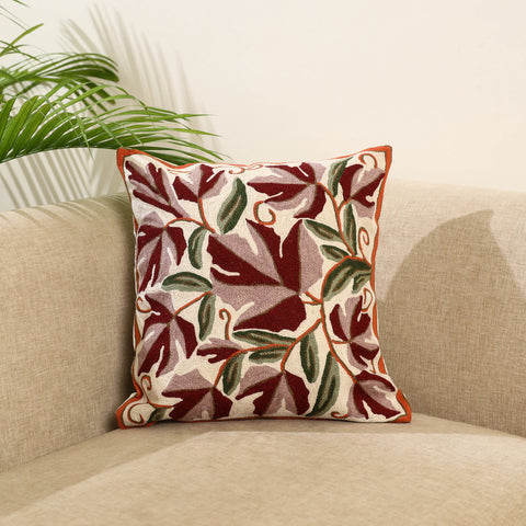 Multicolor Wool Thread Crewel Embroidery Cushion Cover