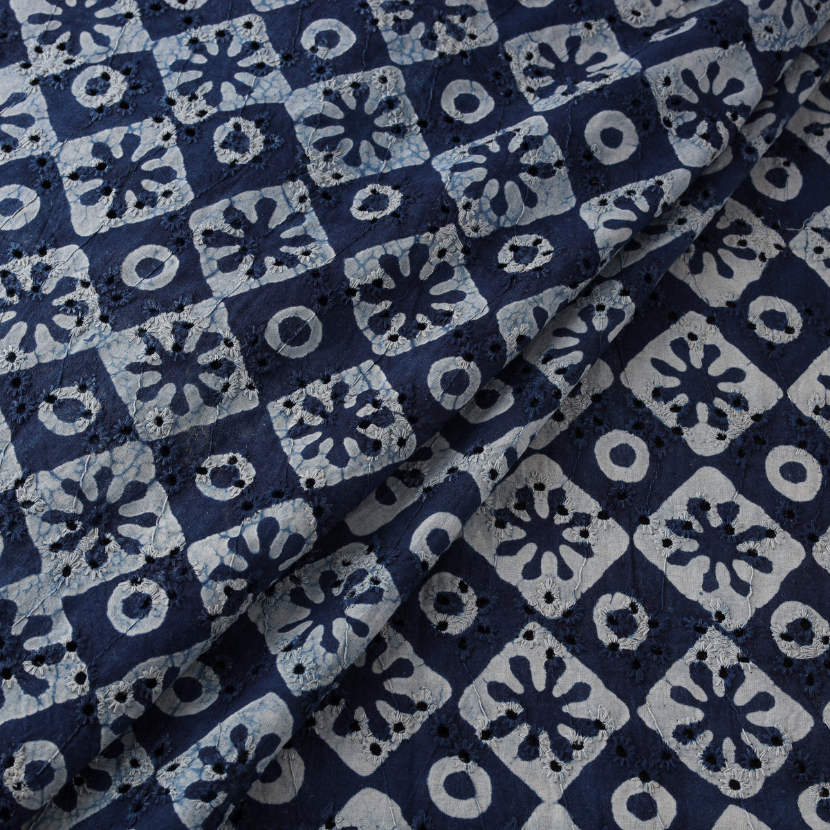 Bagru Indigo Hand Block Print Natural Dyed Cotton Hakoba Fabric 01