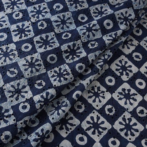 Blue - Bagru Indigo Hand Block Print Natural Dyed Cotton Hakoba Fabric 01