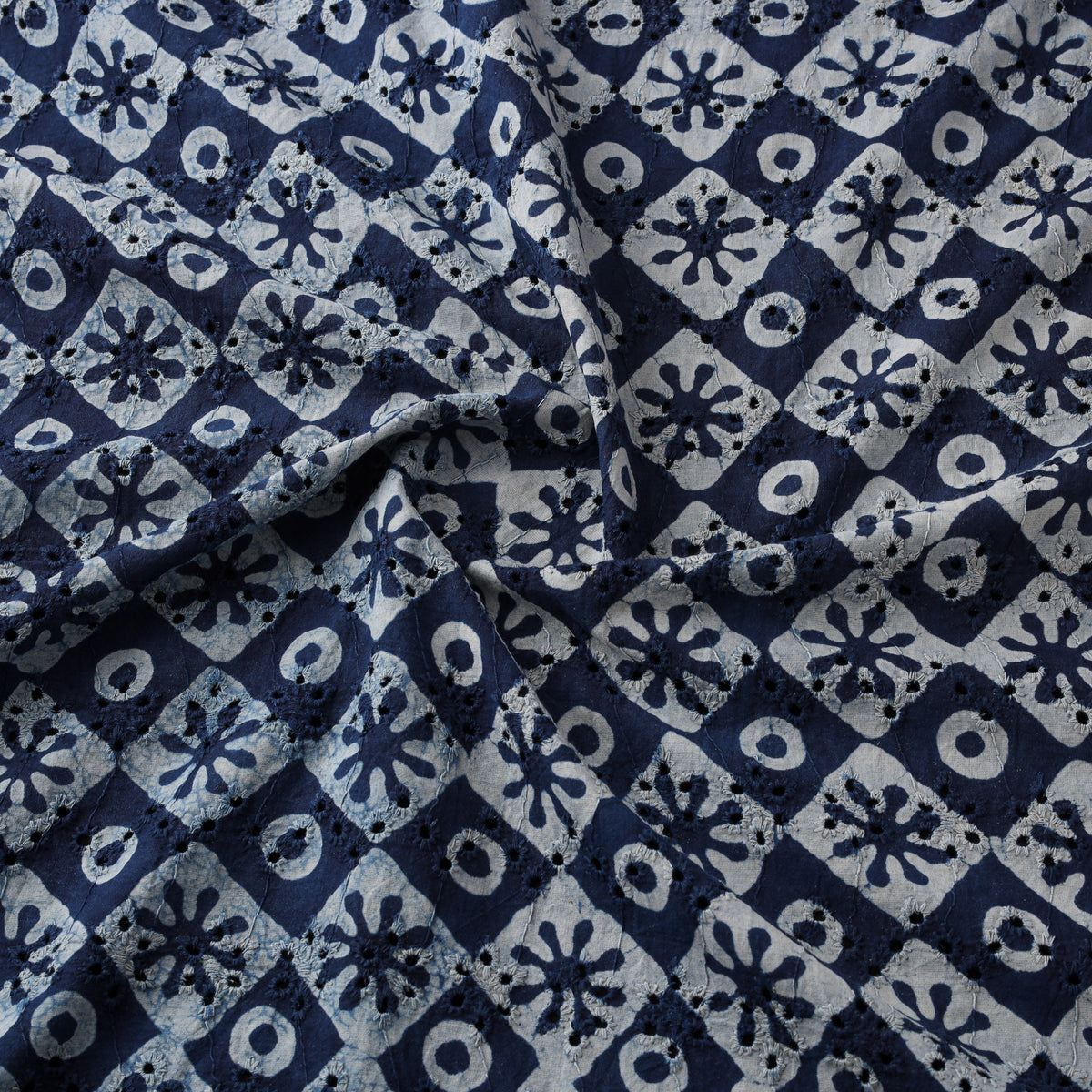 Bagru Indigo Hand Block Print Natural Dyed Cotton Hakoba Fabric 01