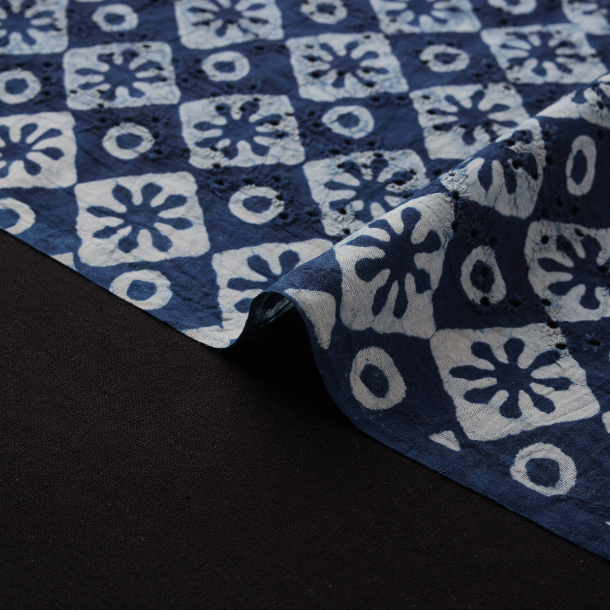 Bagru Indigo Hand Block Print Natural Dyed Cotton Hakoba Fabric 01