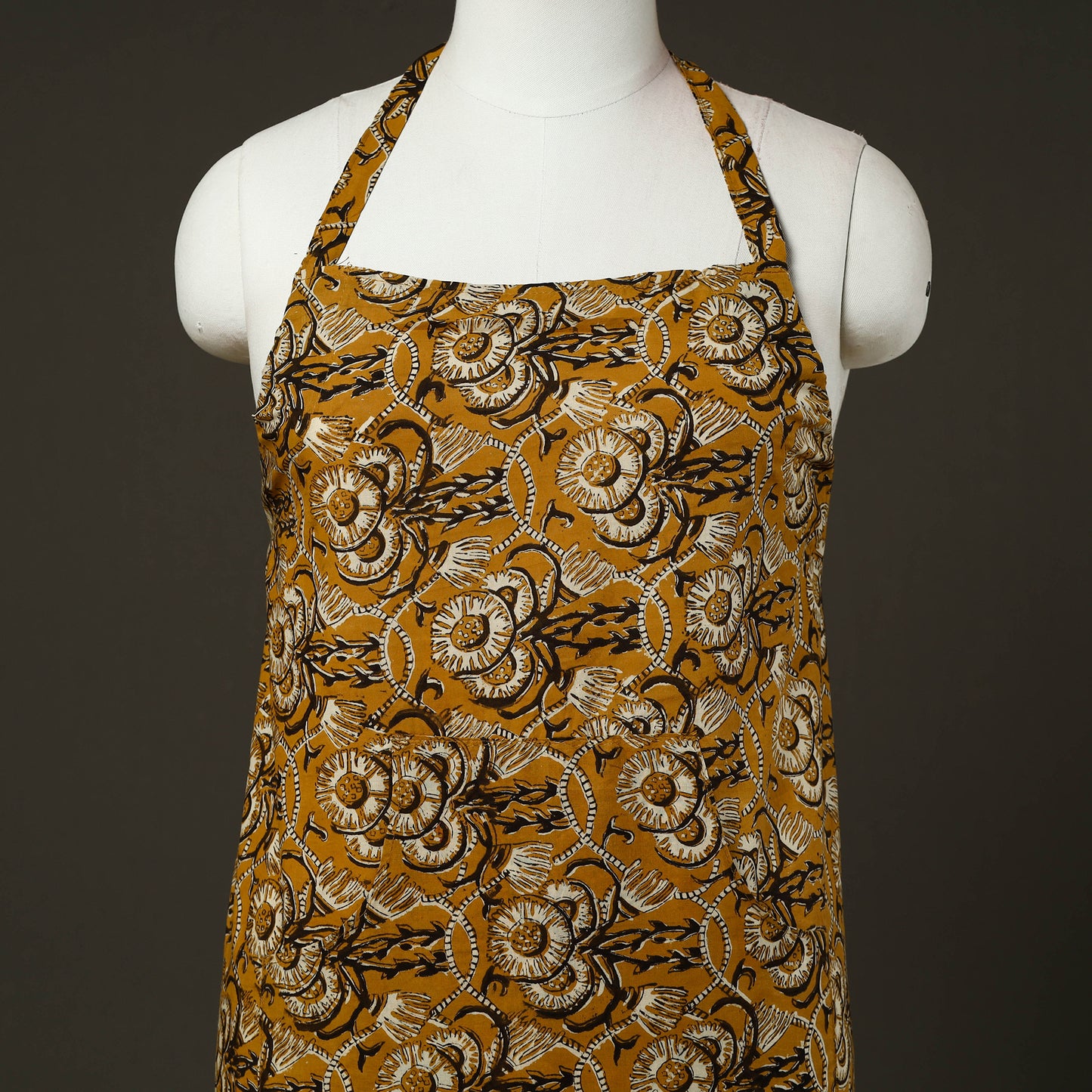 Yellow - bagru cotton apron with pocket 14 - handcrafted