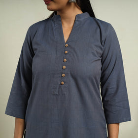 Buy Blue Jhiri Handloom Straight Cotton Kurta for Women