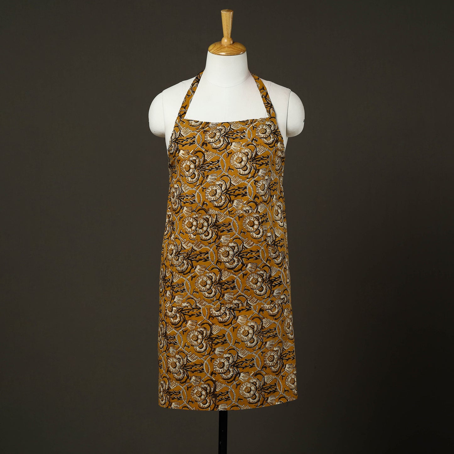 Yellow - bagru cotton apron with pocket 14 - handcrafted