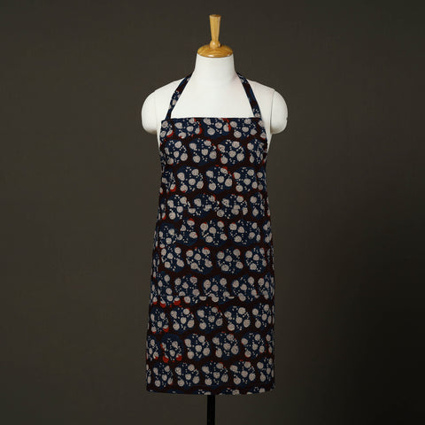 Black - bagru cotton apron with pocket 15 - handcrafted