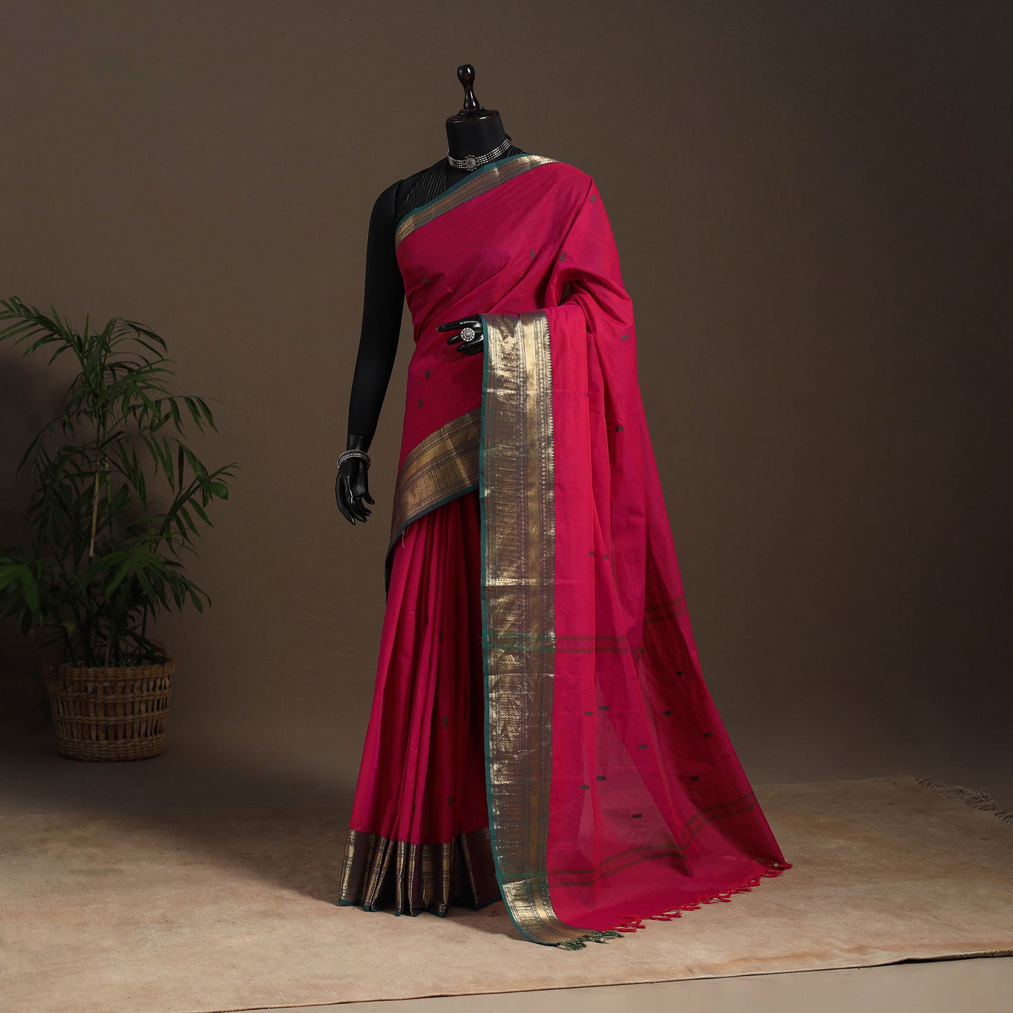 Pink - kandangi buti chettinad cotton saree with border 21