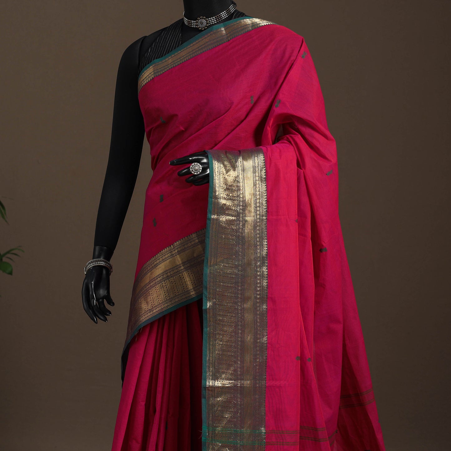 Pink - kandangi buti chettinad cotton saree with border 21