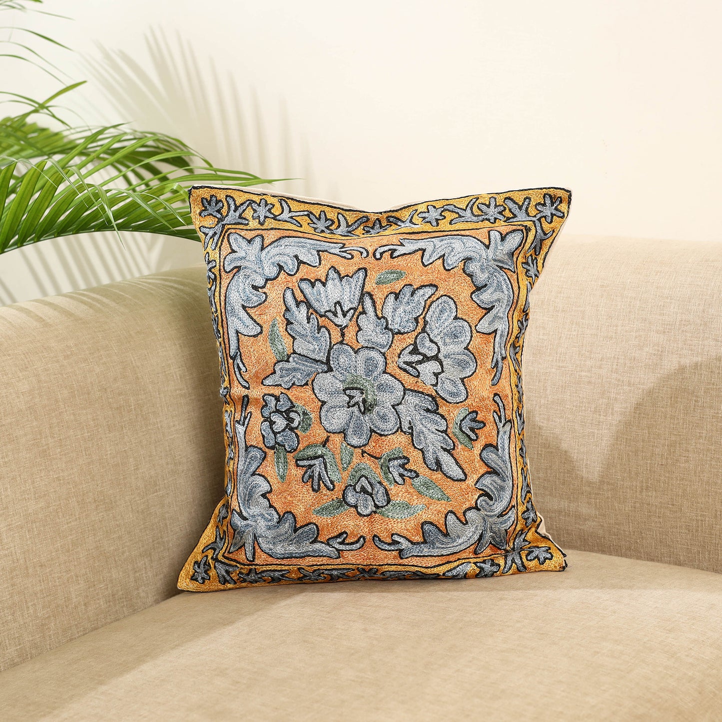 Multicolor - silk thread crewel embroidery cushion cover