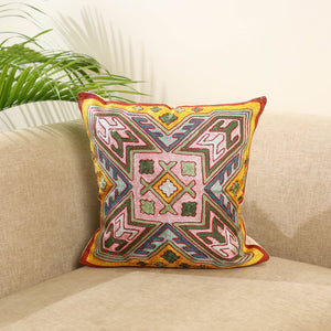 Multicolor Silk Thread Crewel Embroidery Cushion Cover