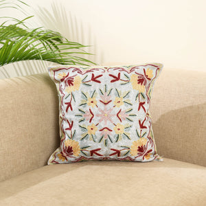 Grey - silk thread crewel embroidery cushion cover (16 x