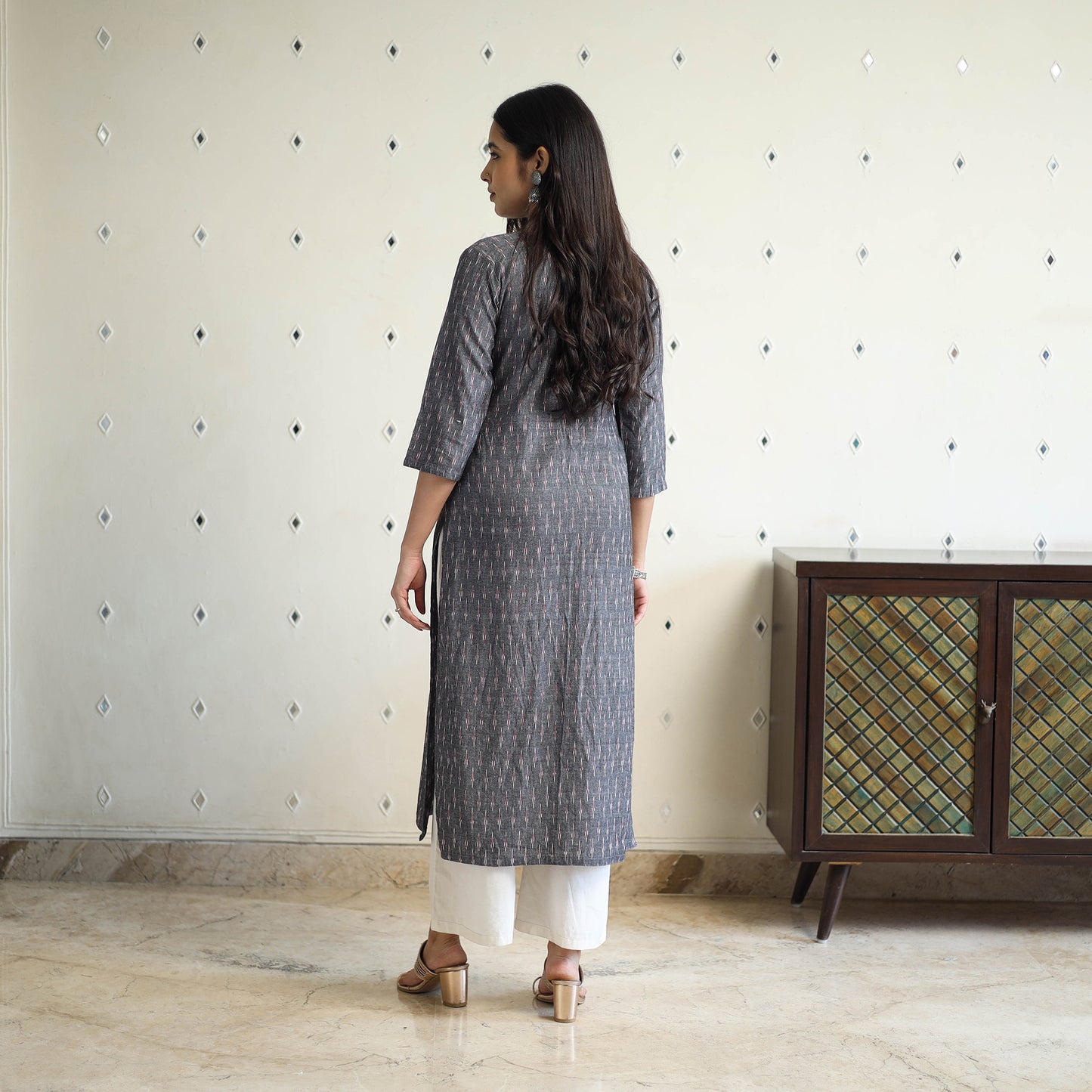 Grey Cotton Straight Pochampally Ikat Kurta for women