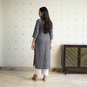 Grey Cotton Straight Pochampally Ikat Kurta for women