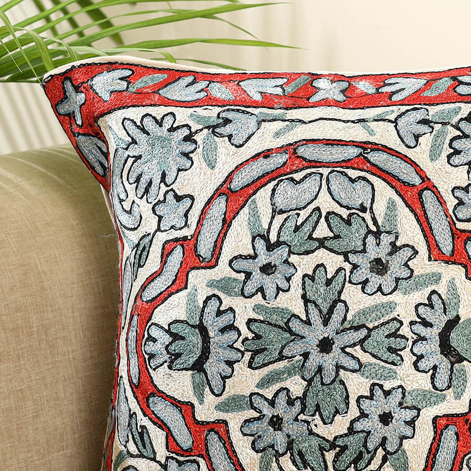 Silk Thread Crewel Embroidery Cushion Cover
