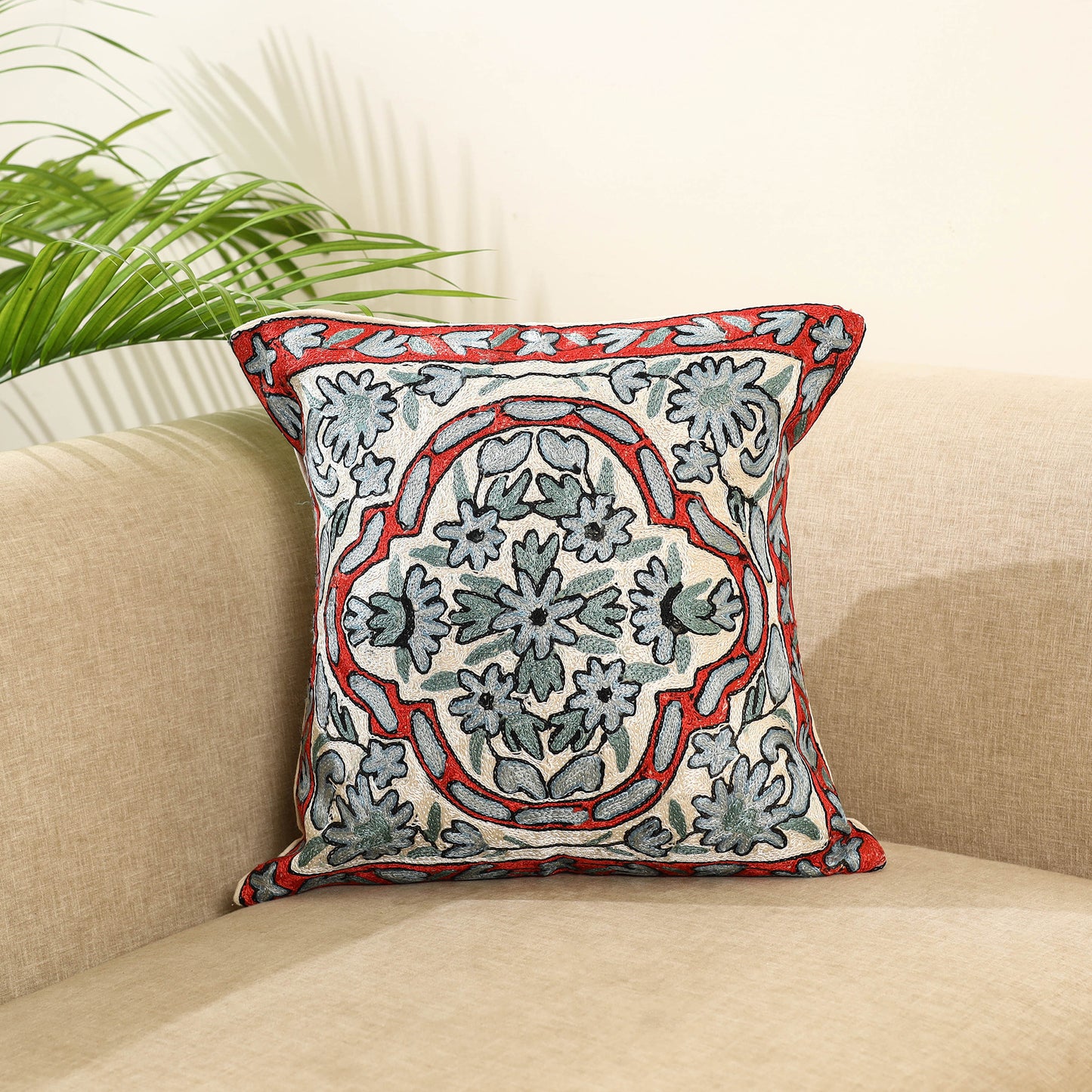 Silk Thread Crewel Embroidery Cushion Cover