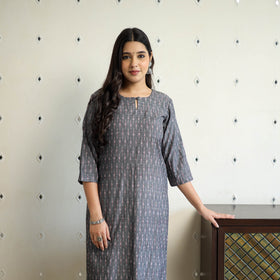 Grey Cotton Straight Pochampally Ikat Kurta for women
