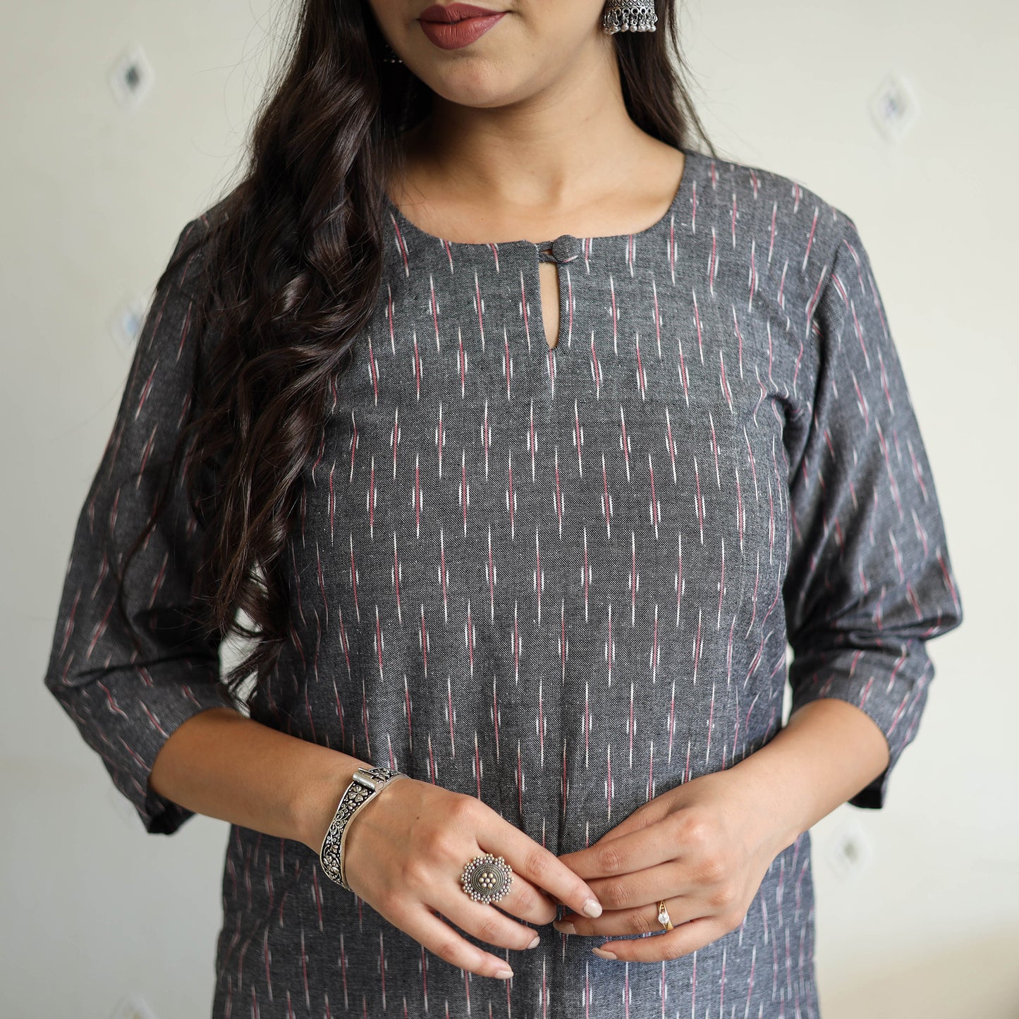 Grey Cotton Straight Pochampally Ikat Kurta for women