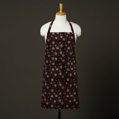 Brown - bagru cotton apron with pocket 21 - handcrafted