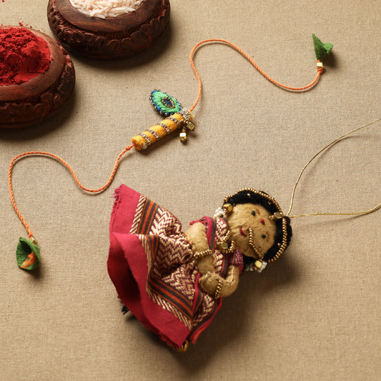 Hand Embroidered Felt Work Radha Krishna Rakhi & Lumba Set