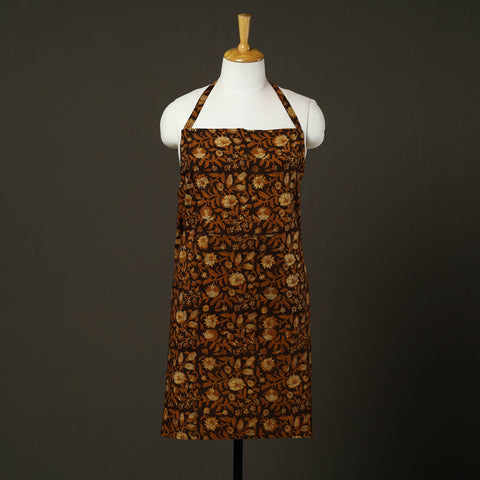 Brown - bagru cotton apron with pocket 22 - handcrafted