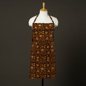 Brown - bagru cotton apron with pocket 22 - handcrafted