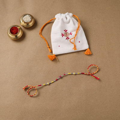 Anant Raksha Thread Work Rakhi with Soof Hand Embroidered Potli 06