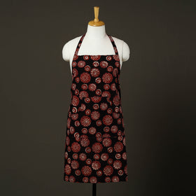 Black Bagru Block Print Cotton Apron with Pocket 