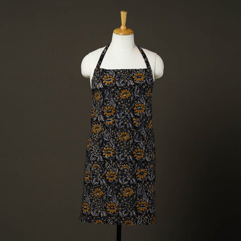Black Bagru Block Print Cotton Apron with Pocket 