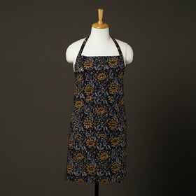 Black Bagru Block Print Cotton Apron with Pocket 
