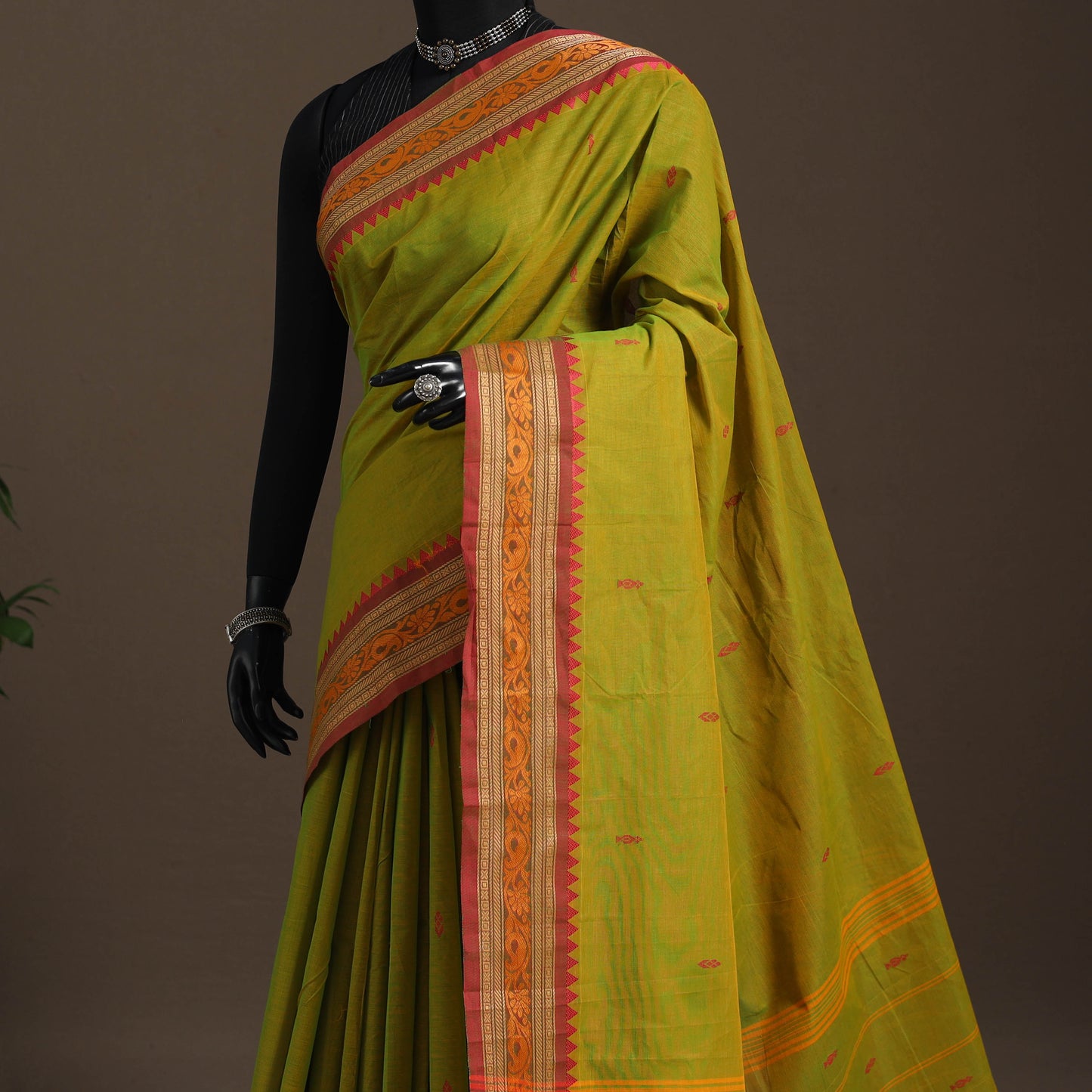 Green - kandangi buti chettinad cotton saree with border 27