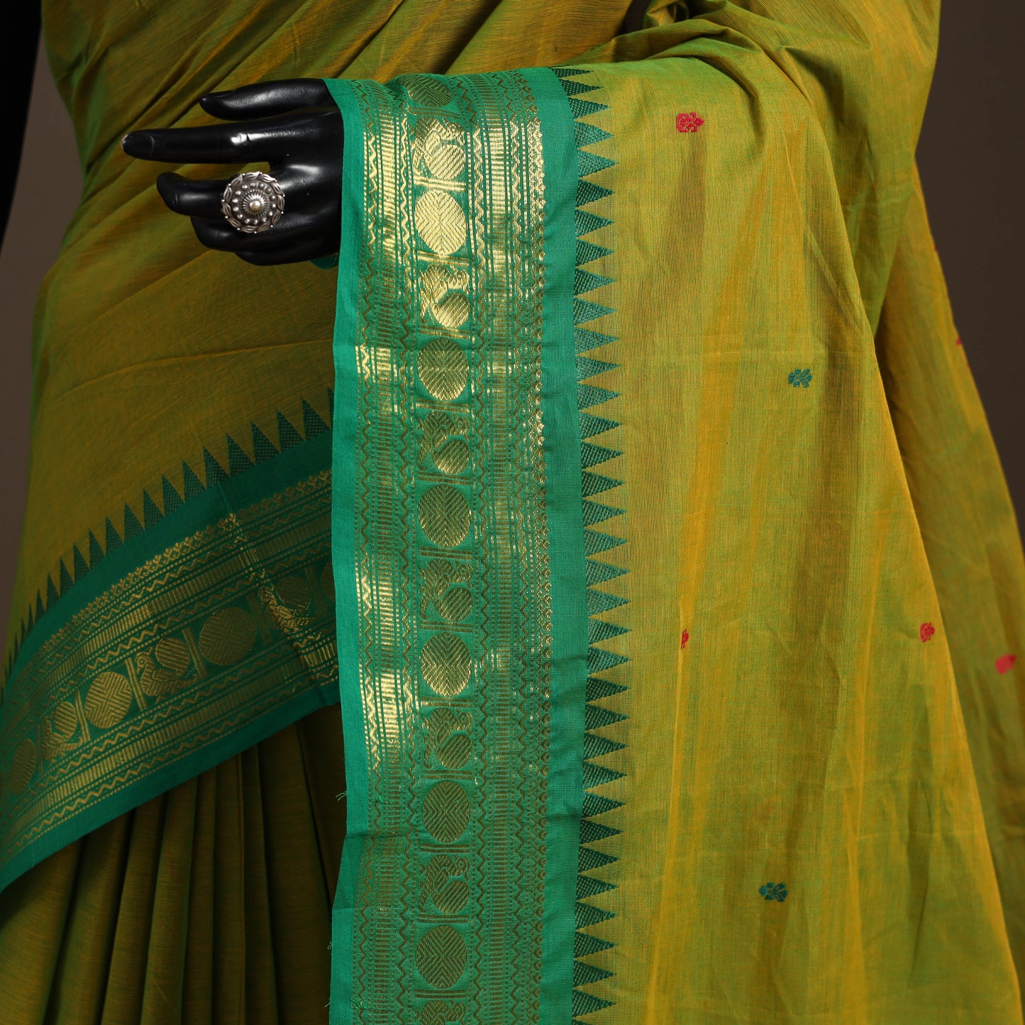 Green - kandangi buti chettinad cotton saree with border 28