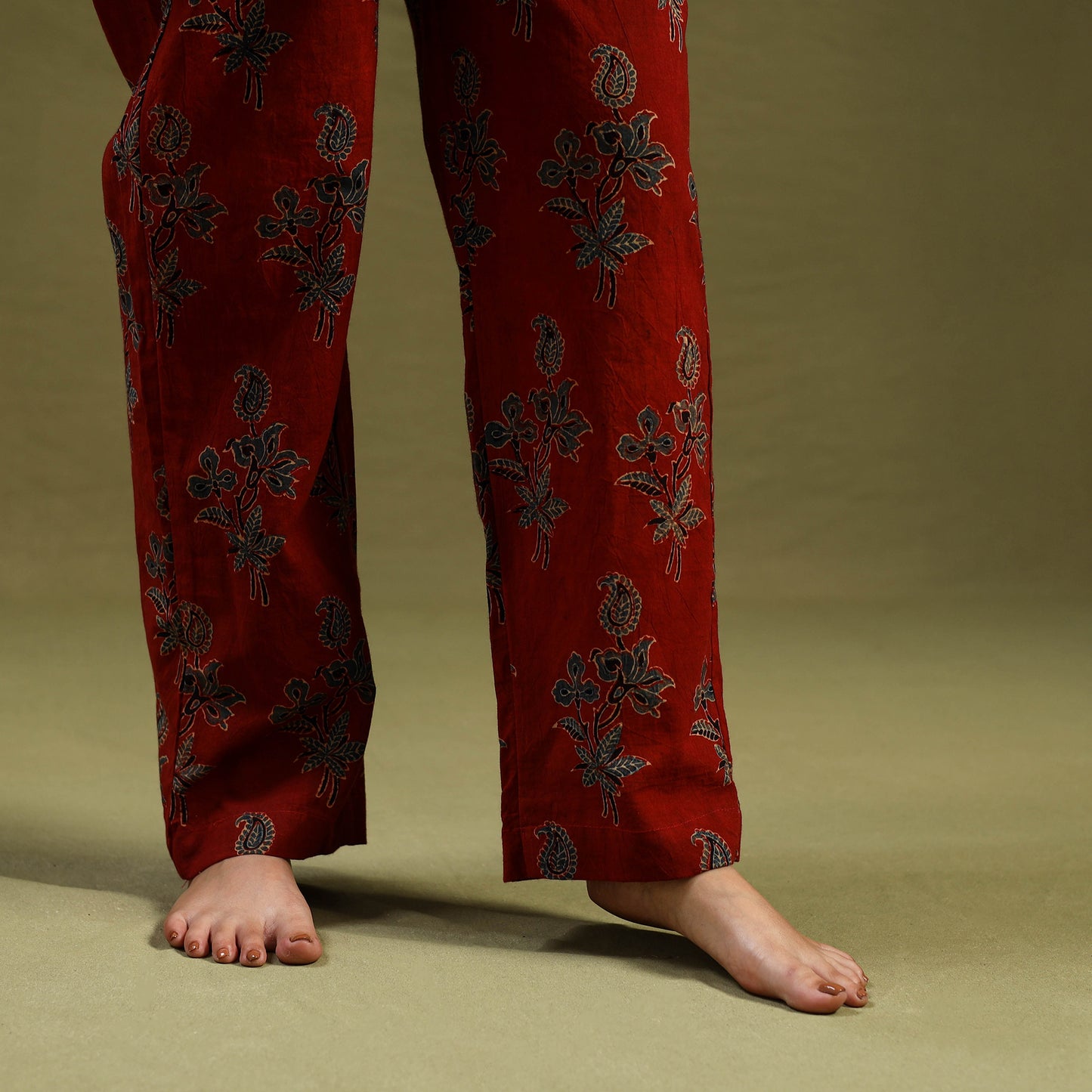 Red Cotton Ajrakh Block Print Night Suit Set
