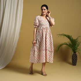  Multicolor Block Print Cotton Frill Sanganeri Dress