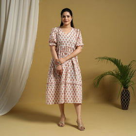  Multicolor Block Print Cotton Frill Sanganeri Dress