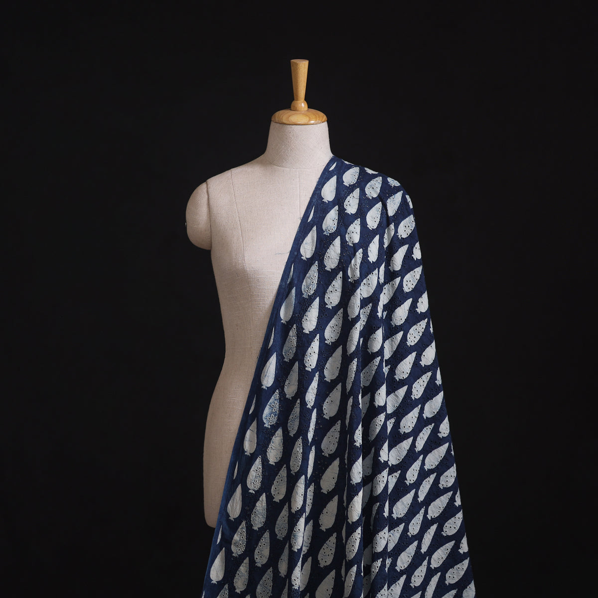 Bagru Indigo Hand Block Print Natural Dyed Cotton Hakoba Fabric 04