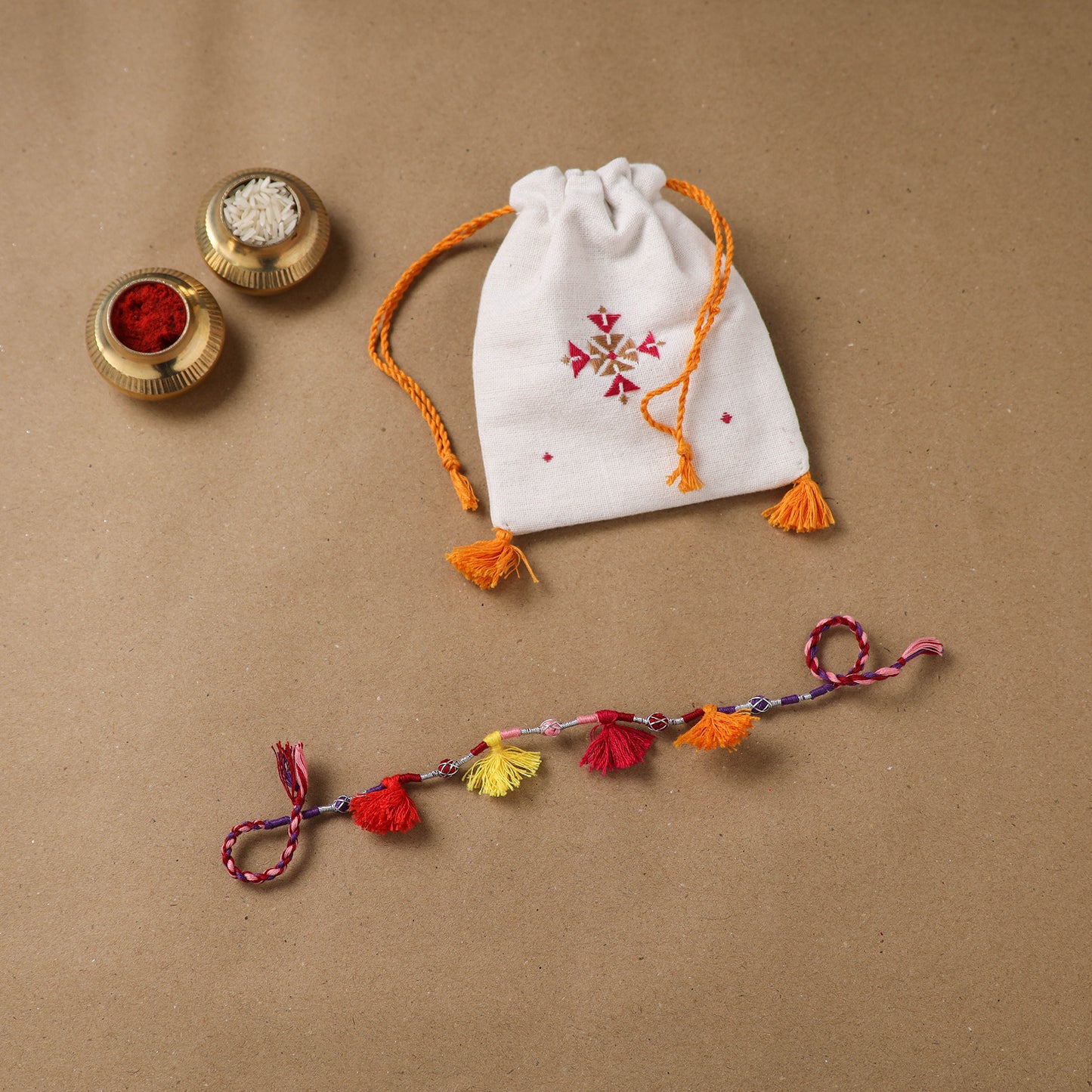 Anant Raksha Thread Work Rakhi with Soof Hand Embroidered Potli 20