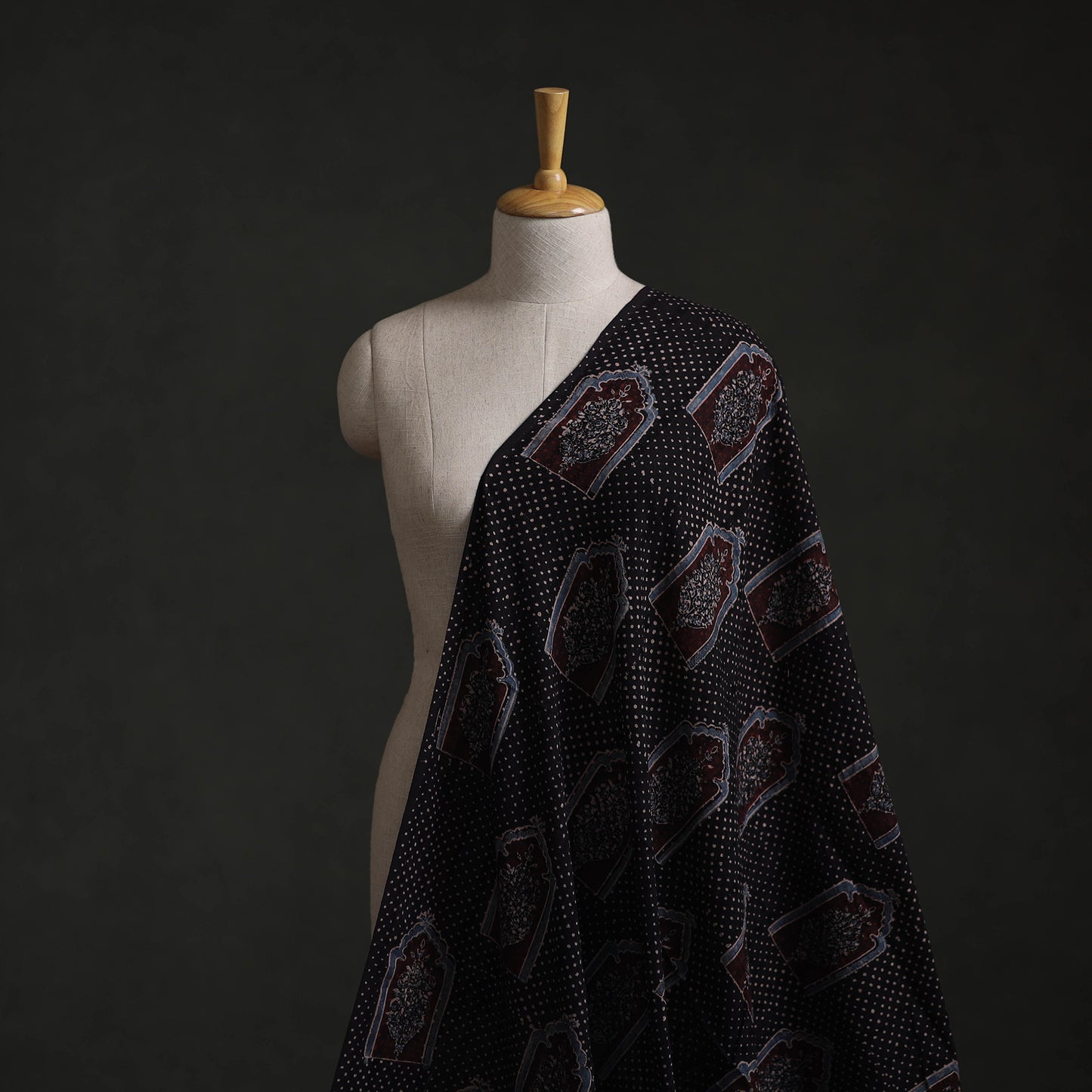 Hakoba Hand Block Ajrakh Print Natural Dyed Cotton Fabric 117