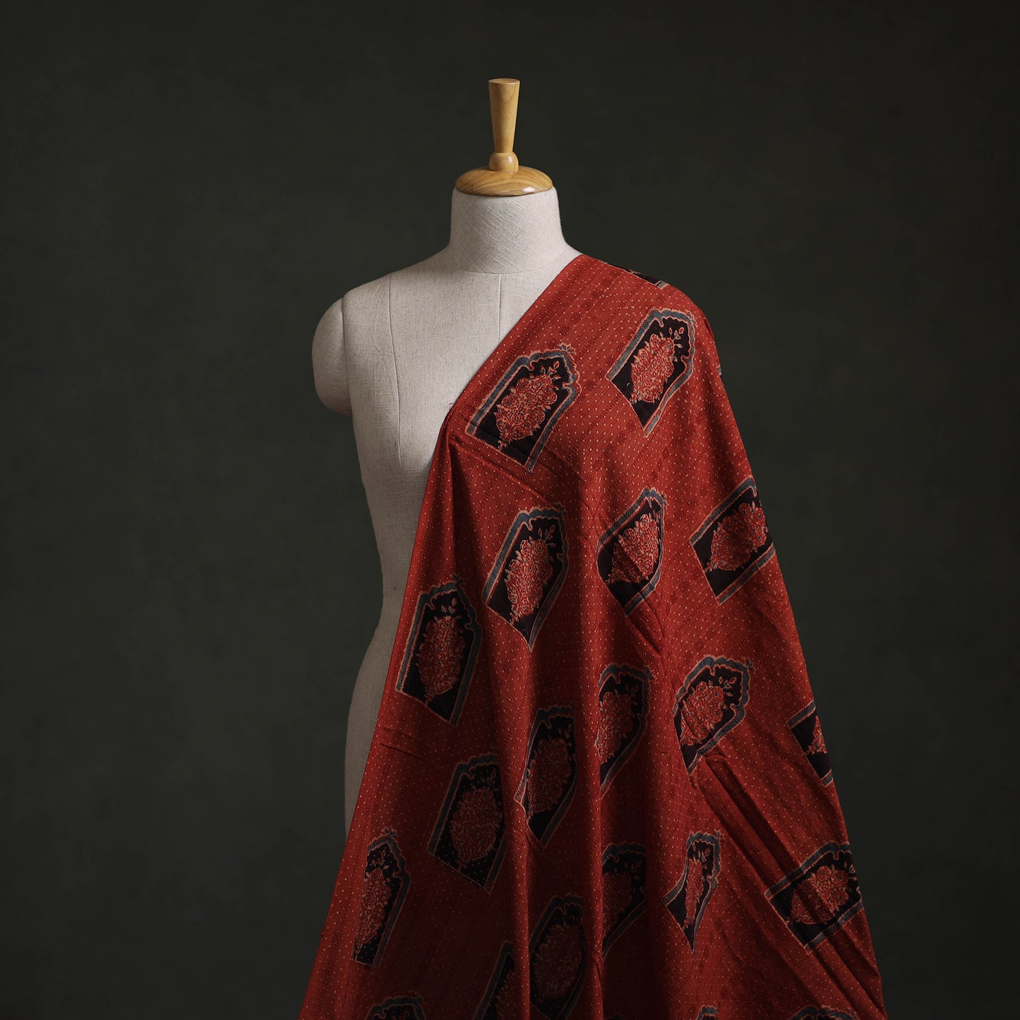 Hakoba Hand Block Ajrakh Print Natural Dyed Cotton Fabric 119