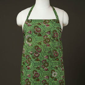  Green Bagru Block Print Cotton Apron with Pocket 