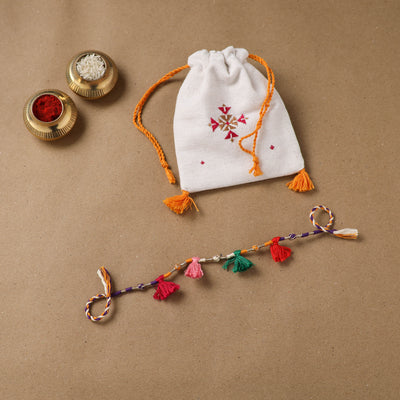 Anant Raksha Thread Work Rakhi with Soof Hand Embroidered Potli 23
